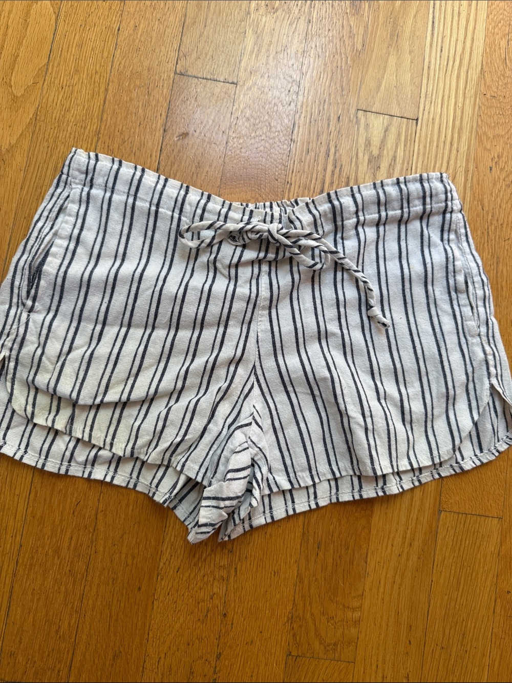 Brandy Melville Cream and Black Striped Drawstring Athletic Shorts